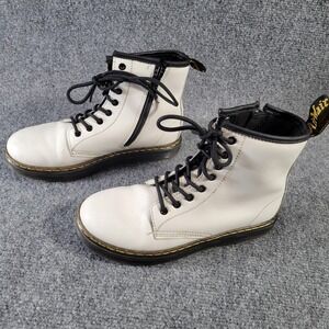 Dr. Martens Zavala J Boots Unisex Kids Size 3 White Leather Combat Zip Ankle